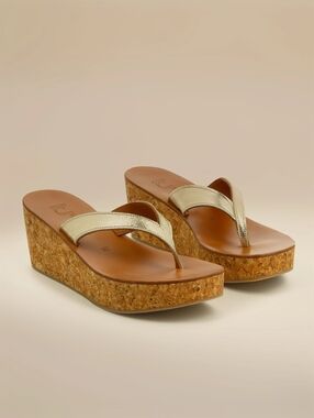 K. Jacques St. Tropez Diorite Gold Leather And Cork Sandals